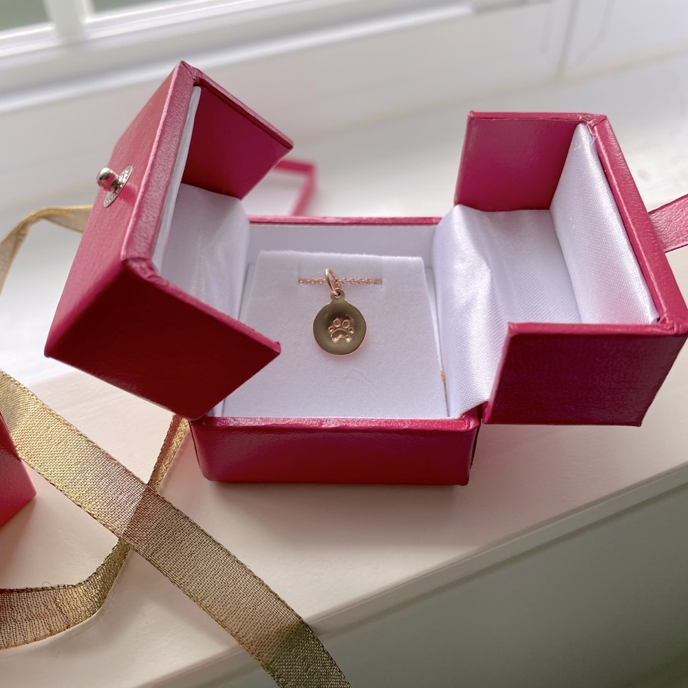 Rose Gold Paw Print Disk Charm and 16in Fine Chain